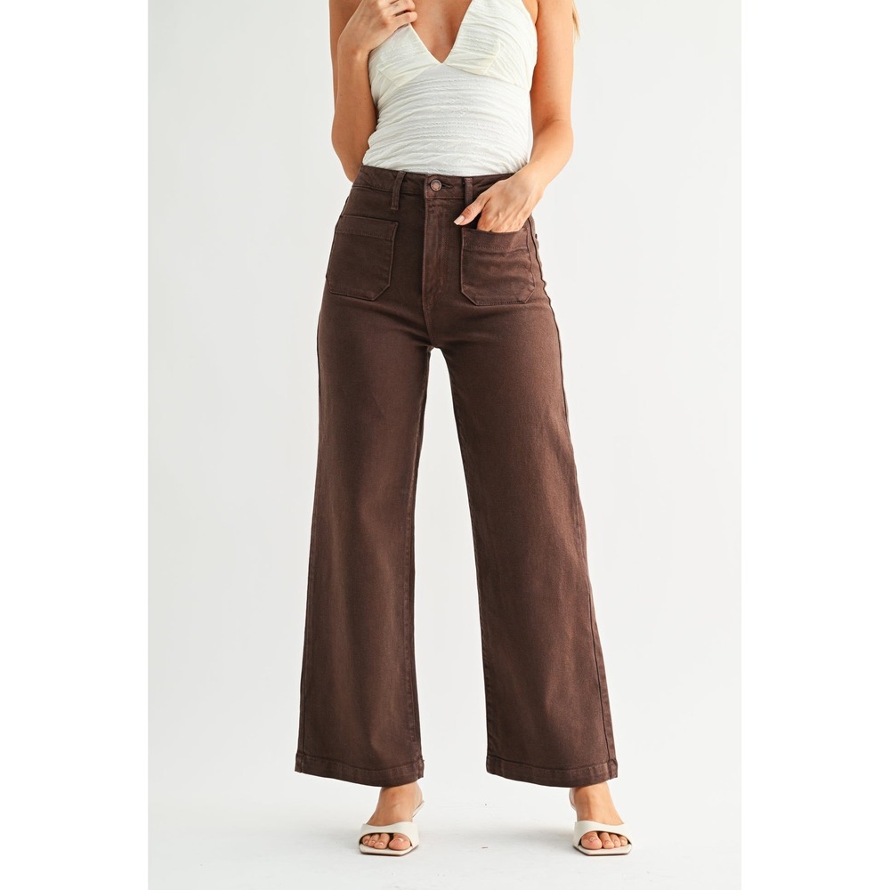 Just Black Denim Sailor Pocket Wide Leg Jeans Brown High Rise Stretch Denim 27
